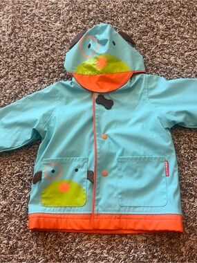 Skip Hop Aqua and Orange Dog Hooded Kids Rain Jacket